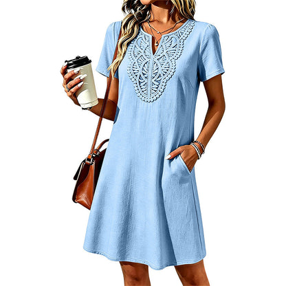 ⌛Limited-time offer-Women's Bohemian Lace V-Neck T-Shirt Dress