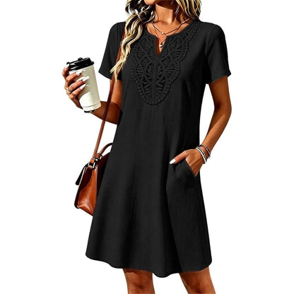 ⌛Limited-time offer-Women's Bohemian Lace V-Neck T-Shirt Dress