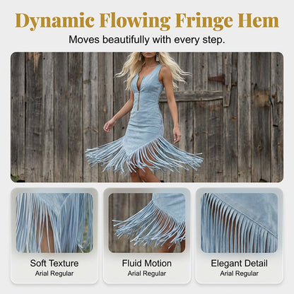 🤠 LIMITED-TIME 50% OFF! ✨ Retro Western Tassel Sleeveless Slim Dress – Fringe Hem, Front Zipper, Cowgirl Style 🌵