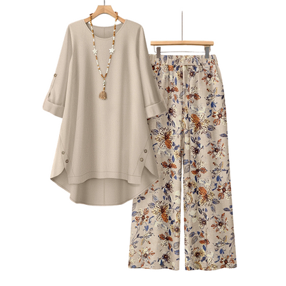 Women's Cotton Linen Half Sleeve Top ＆ Pants Set