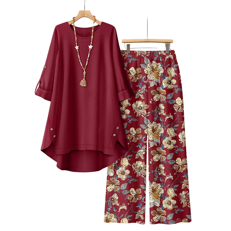 Women's Cotton Linen Half Sleeve Top ＆ Pants Set