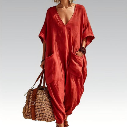 Women's Summer Loose V-Neck Jumpsuit