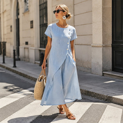 50% OFF NOW! 👗Women’s Summer Round Neck Elegant Solid Color Dress✨ Elegant & Comfortable☀️