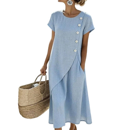 50% OFF NOW! 👗Women’s Summer Round Neck Elegant Solid Color Dress✨ Elegant & Comfortable☀️