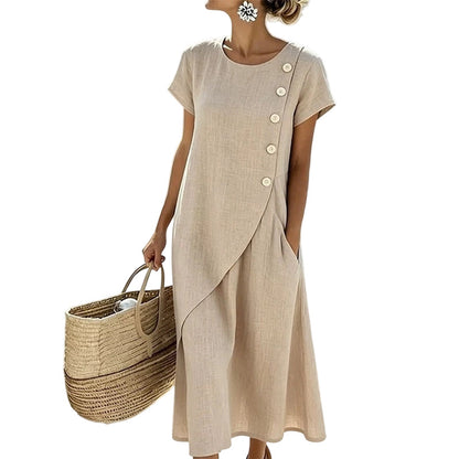 50% OFF NOW! 👗Women’s Summer Round Neck Elegant Solid Color Dress✨ Elegant & Comfortable☀️