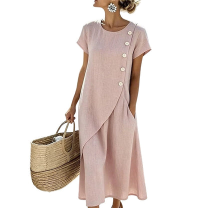 50% OFF NOW! 👗Women’s Summer Round Neck Elegant Solid Color Dress✨ Elegant & Comfortable☀️
