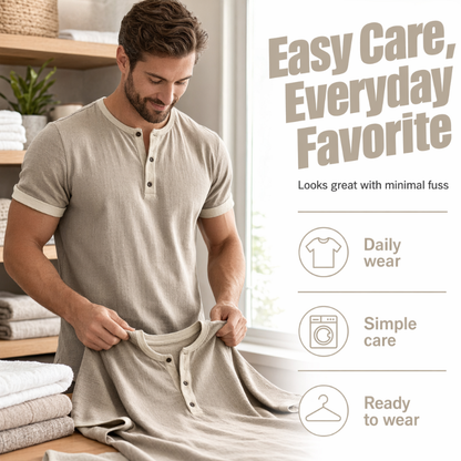 Men's Short Sleeve Breathable Henley Shirt