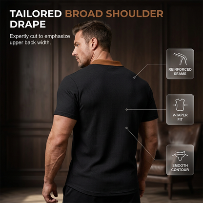 Men’s Waffle Knit T-Shirt Contrast Lace Up Casual Short Sleeve Tops