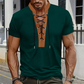 Men’s Waffle Knit T-Shirt Contrast Lace Up Casual Short Sleeve Tops