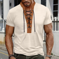 Men’s Waffle Knit T-Shirt Contrast Lace Up Casual Short Sleeve Tops