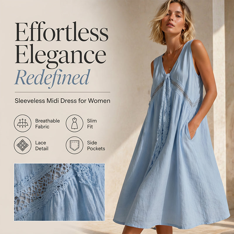 Women's Sleeveless Lace Trim V-Neck Dress