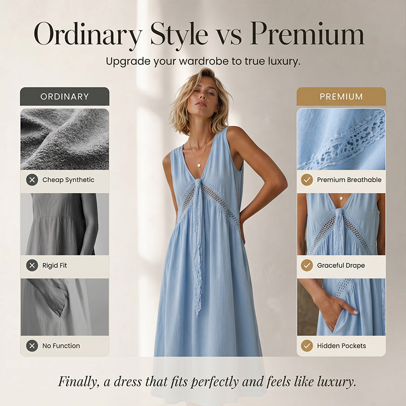 Women's Sleeveless Lace Trim V-Neck Dress