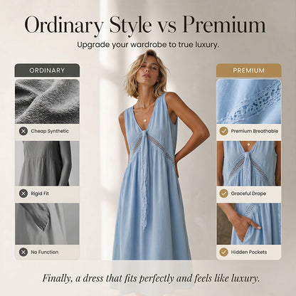 Women's Sleeveless Lace Trim V-Neck Dress