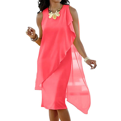 Women's Sleeveless Round Neck Irregular Hem Dress