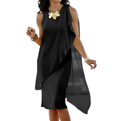 Women's Sleeveless Round Neck Irregular Hem Dress