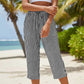 Women's Striped Cotton Linen Capri Pants with Pockets
