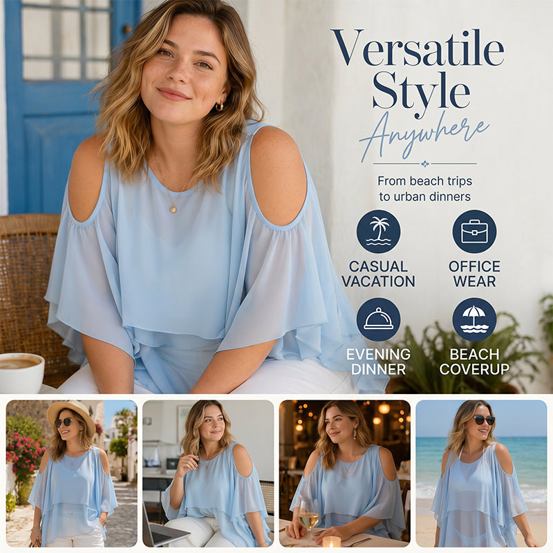 Women's Summer Cold Shoulder Ruffle Top