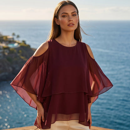 Women's Summer Cold Shoulder Ruffle Top