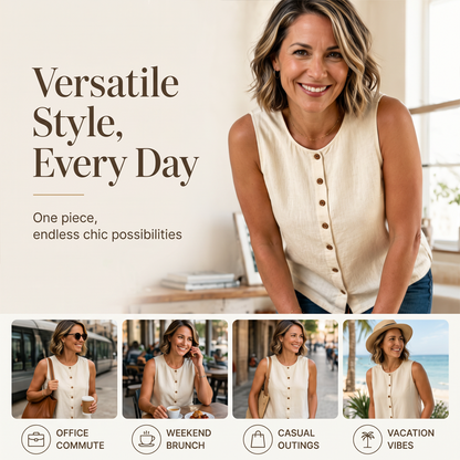 Women's Sleeveless Button-Down Tank Top