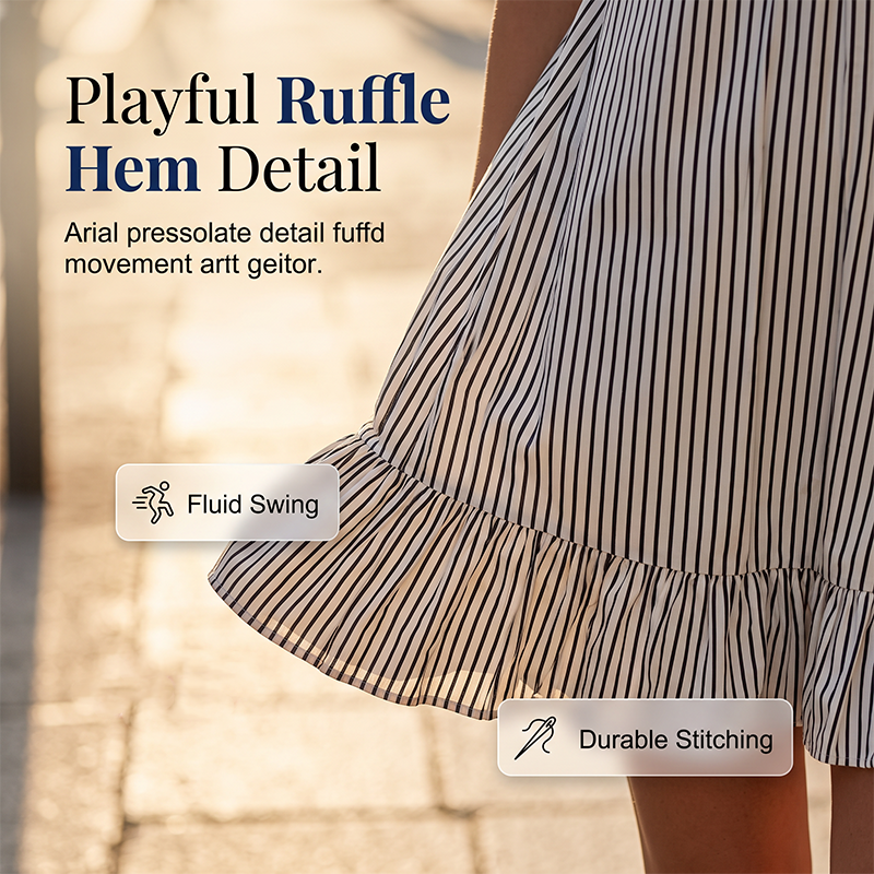 Women Casual Striped Sleeveless V-Neck Ruffle Beach Swing Dress