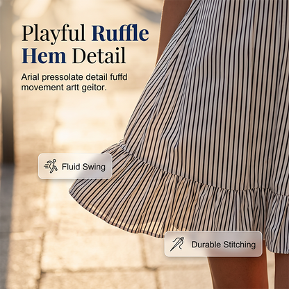 Women Casual Striped Sleeveless V-Neck Ruffle Beach Swing Dress