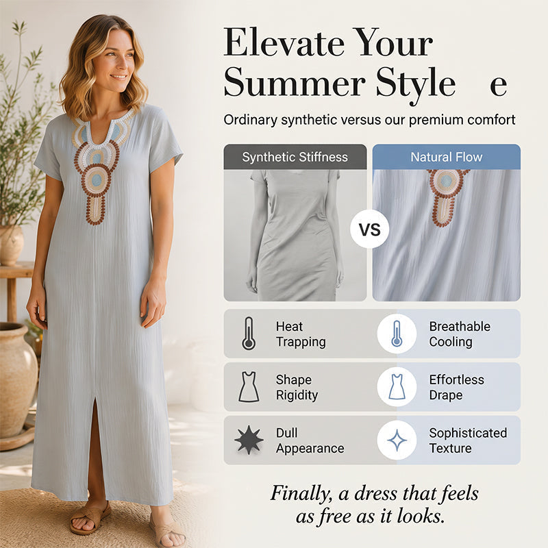 💕Women's Embroidered Maxi Dress with Front Slit