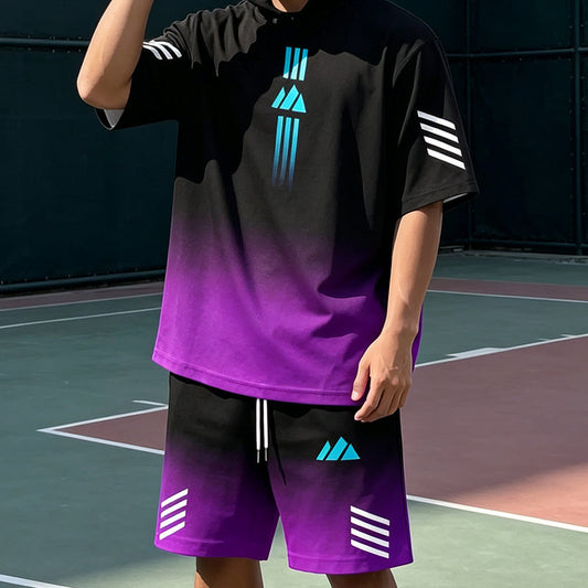 👕☀️ Men's Summer T-Shirt & Shorts Set – Gradient design, breathable & lightweight – Perfect for hot days & casual outings 🩳