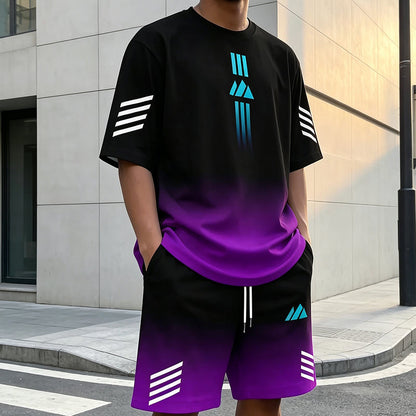👕☀️ Men's Summer T-Shirt & Shorts Set – Gradient design, breathable & lightweight – Perfect for hot days & casual outings 🩳