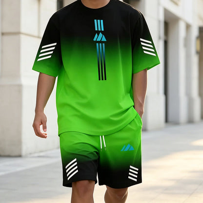 👕☀️ Men's Summer T-Shirt & Shorts Set – Gradient design, breathable & lightweight – Perfect for hot days & casual outings 🩳