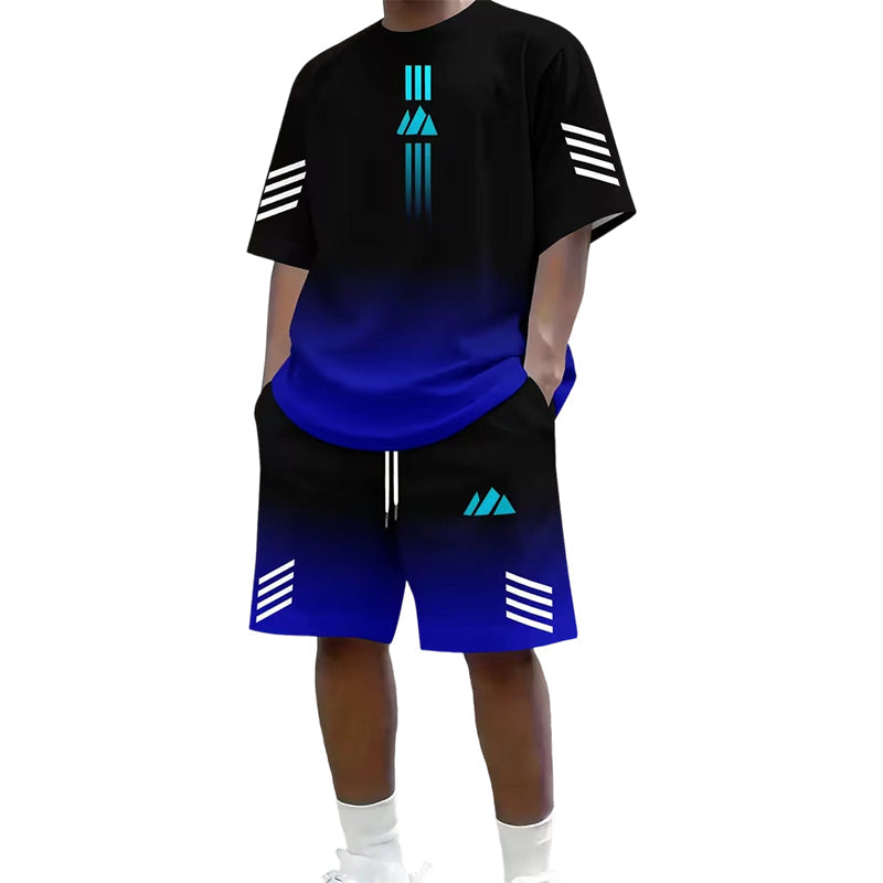 👕☀️ Men's Summer T-Shirt & Shorts Set – Gradient design, breathable & lightweight – Perfect for hot days & casual outings 🩳