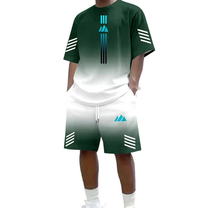 👕☀️ Men's Summer T-Shirt & Shorts Set – Gradient design, breathable & lightweight – Perfect for hot days & casual outings 🩳