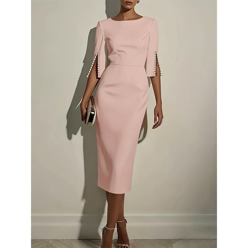 ✨Women's Slim-Fit Crew-Neck Dress– Elegant Quiet Luxury Style From Desk To Dinner 💎