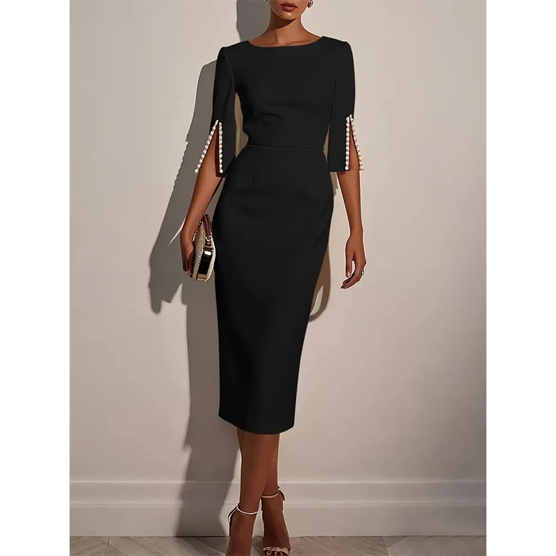 ✨Women's Slim-Fit Crew-Neck Dress– Elegant Quiet Luxury Style From Desk To Dinner 💎