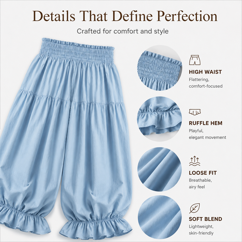 Women's Casual Ruffle Hem Lantern Pants