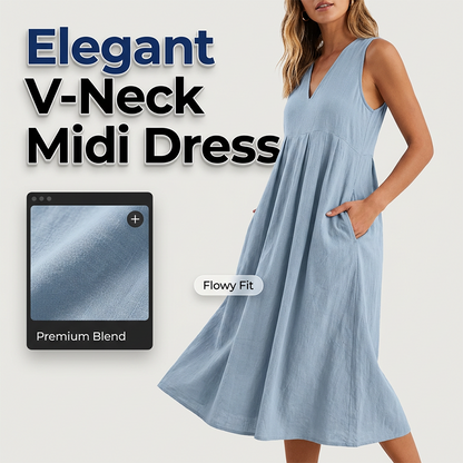 Women's Casual V-Neck Sleeveless Midi Dress