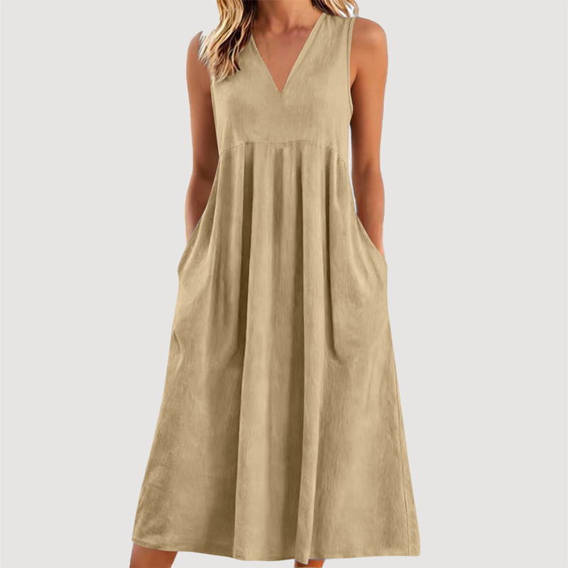 Women's Casual V-Neck Sleeveless Midi Dress