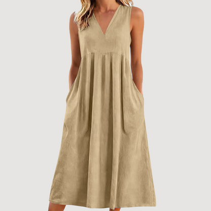 Women's Casual V-Neck Sleeveless Midi Dress