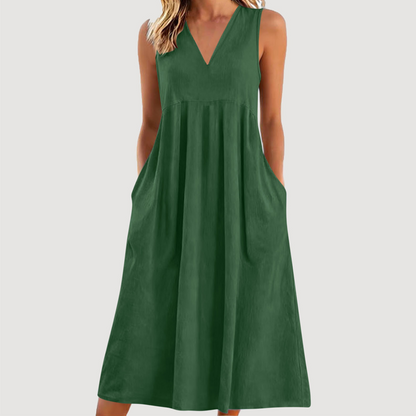 Women's Casual V-Neck Sleeveless Midi Dress