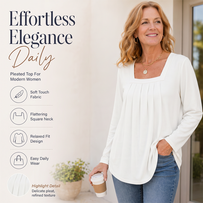 🔥Only £12.99 Last Day Promotion!🎁🌿 Cotton Elegant Pleated Square Neck Top