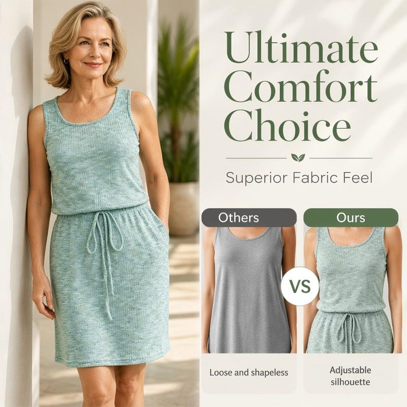🔥50% OFF on selected products🎉Women's Square Neck Sleeveless Drawstring Waist Dress