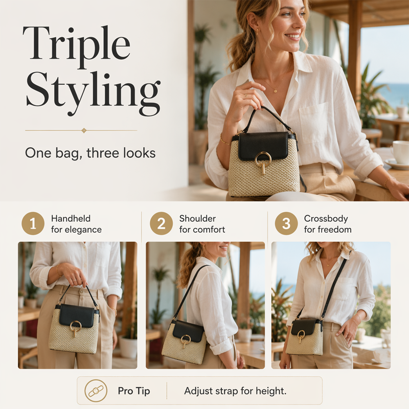 Women Straw Crossbody Handbag