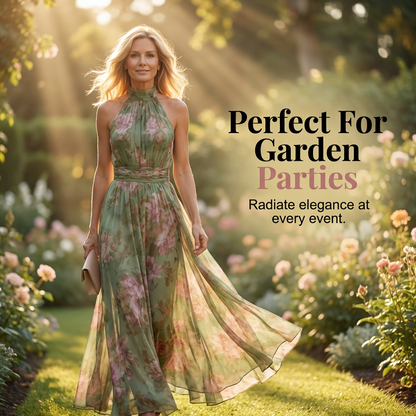 🎁💥Elegant Floral Print Halter Neck Maxi Dress