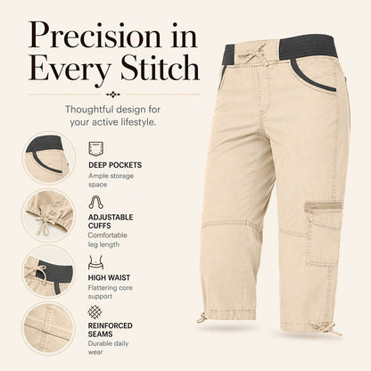 👖50% OFF NOW ! ✨Women's High-Waist Cargo Capri Pants – Breathable Cotton with Utility Pockets, Adjustable Cuffs Casual Summer Trousers