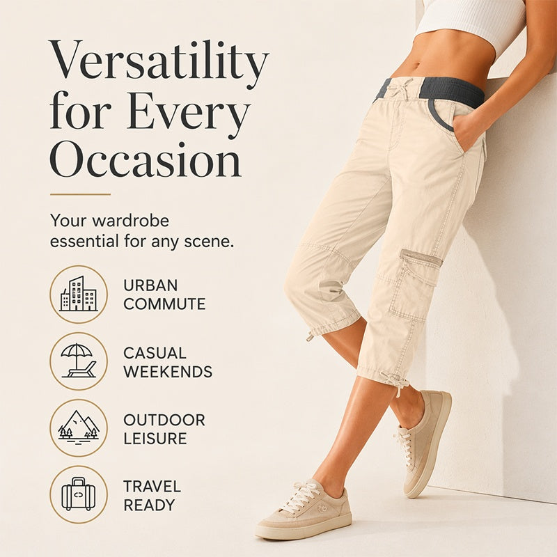 👖50% OFF NOW ! ✨Women's High-Waist Cargo Capri Pants – Breathable Cotton with Utility Pockets, Adjustable Cuffs Casual Summer Trousers