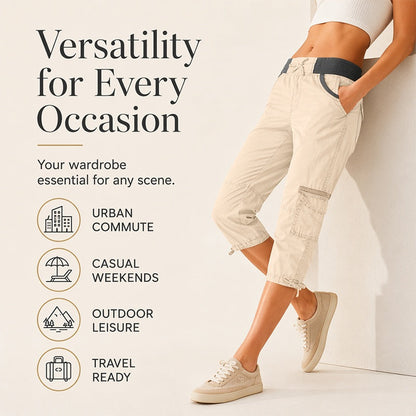 👖50% OFF NOW ! ✨Women's High-Waist Cargo Capri Pants – Breathable Cotton with Utility Pockets, Adjustable Cuffs Casual Summer Trousers