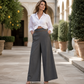 ⌛Limited-time offer-Women's High-Waisted Wide-Leg Pants with Contrast Trim