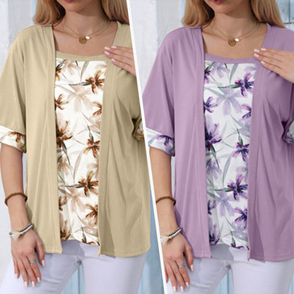 Floral Printed Mock 2-Piece Top