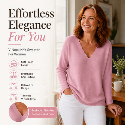 Women's Scalloped V-Neck Knit Sweater