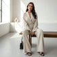 Women’s Elegant V-Neck Top & Wide-Leg Pants 2-Piece Set