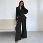 Women’s Elegant V-Neck Top & Wide-Leg Pants 2-Piece Set